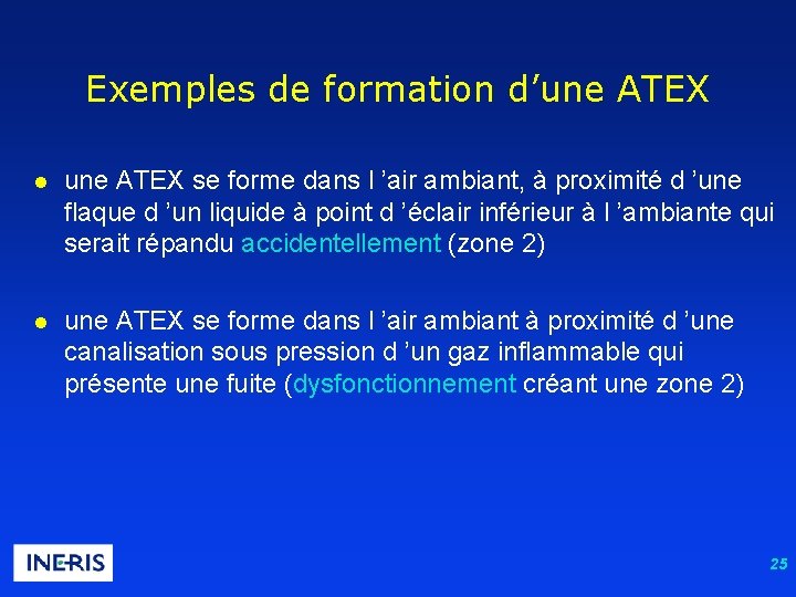 Exemples de formation d’une ATEX l une ATEX se forme dans l ’air ambiant,