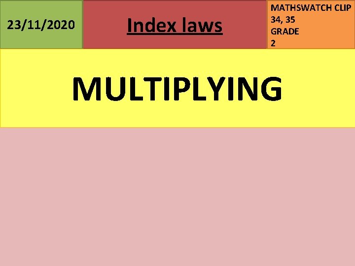 23/11/2020 Index laws MATHSWATCH CLIP 34, 35 GRADE 2 MULTIPLYING 