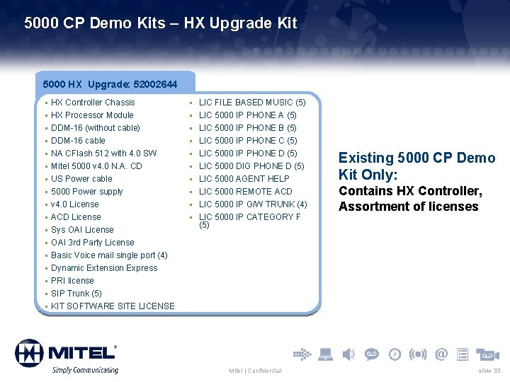5000 CP Demo Kits – HX Upgrade Kit 5000 HX Upgrade: 52002644 § HX