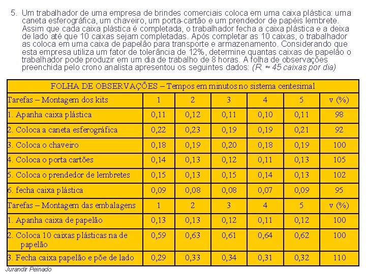 5. Um trabalhador de uma empresa de brindes comerciais coloca em uma caixa plástica: