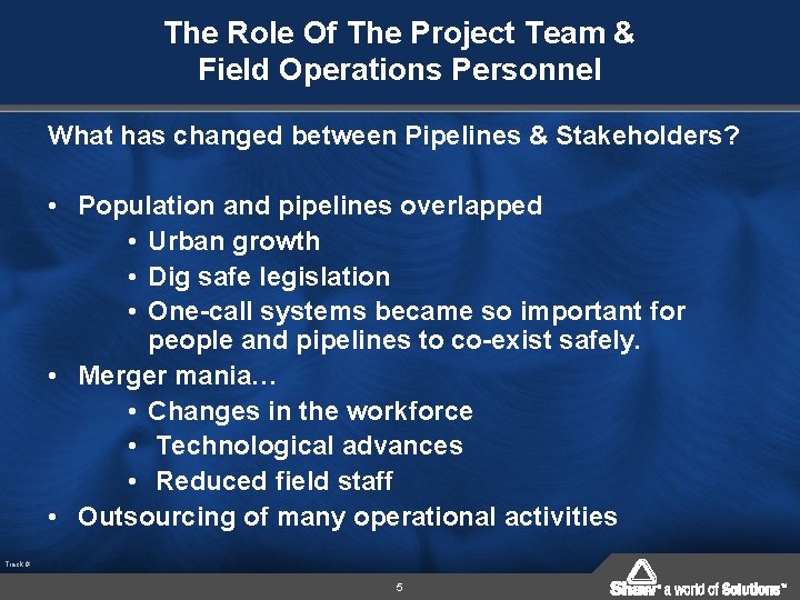 The Role Of The Project Team & Field Operations Personnel What has changed between