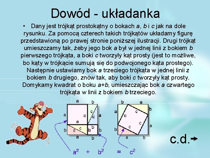 Dowód - układanka • Dany jest trójkąt prostokątny o bokach a, b i c