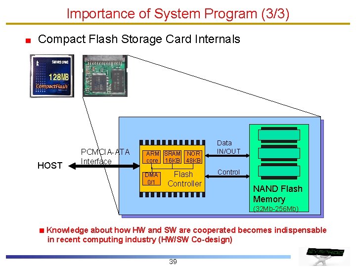 Importance of System Program (3/3) Compact Flash Storage Card Internals HOST PCMCIA-ATA Interface ARM