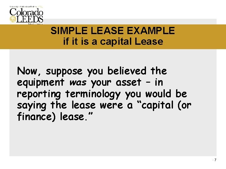 SIMPLE LEASE EXAMPLE if it is a capital Lease Now, suppose you believed the