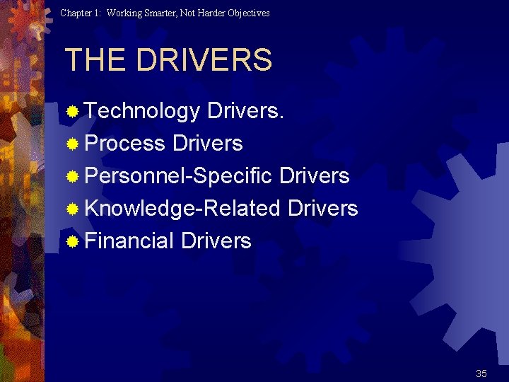 Chapter 1: Working Smarter, Not Harder Objectives THE DRIVERS ® Technology Drivers. ® Process