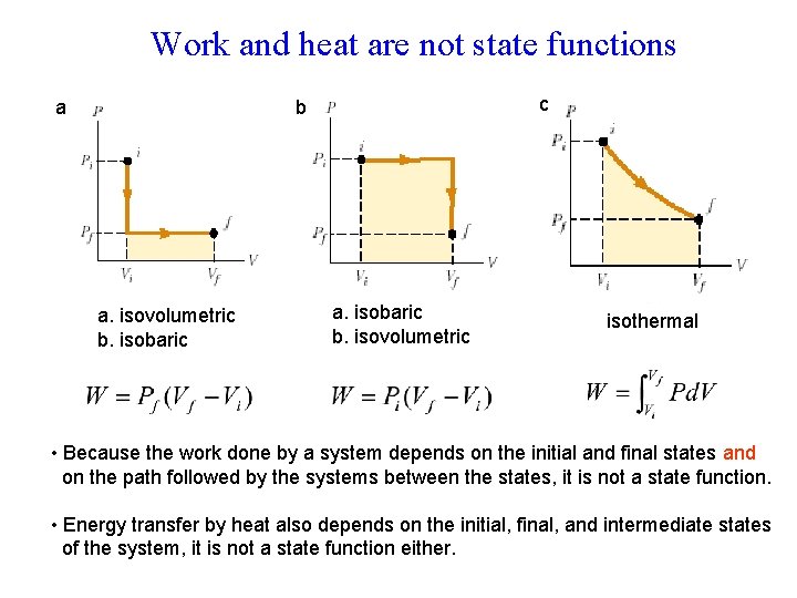 Work and heat are not state functions a c b a. isovolumetric b. isobaric