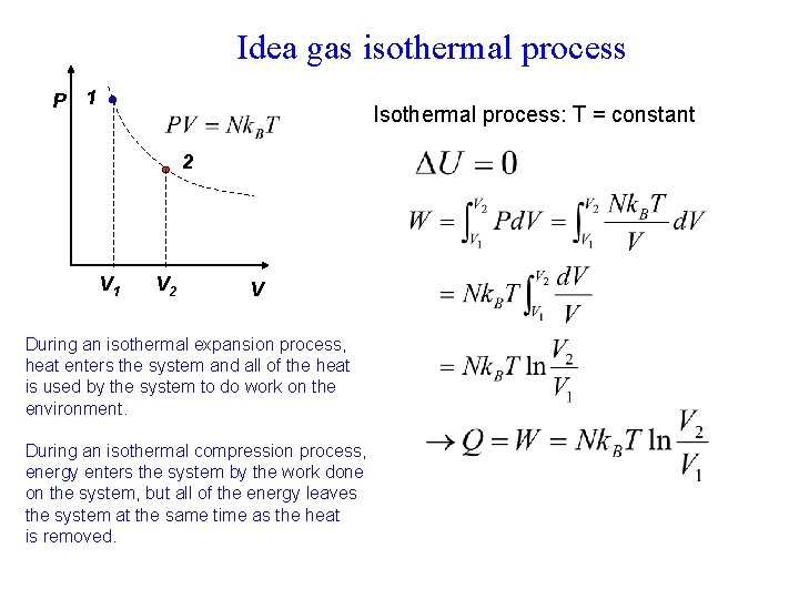 Idea gas isothermal process P 1 Isothermal process: T = constant 2 V 1