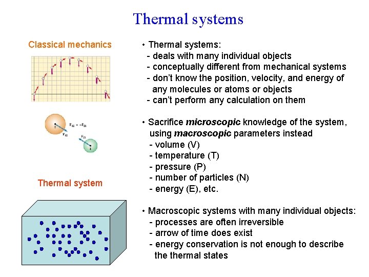 Thermal systems Classical mechanics Thermal system • Thermal systems: - deals with many individual