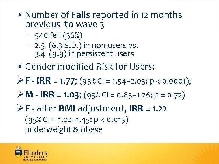  • Number of Falls reported in 12 months previous to wave 3 –