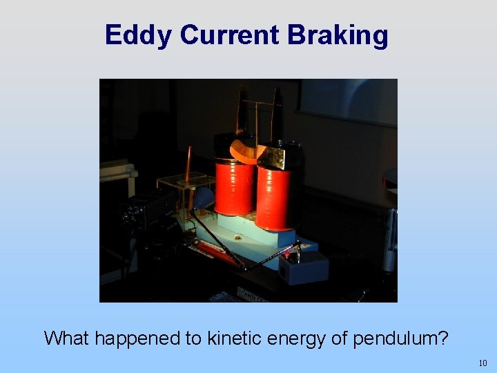 Eddy Current Braking What happened to kinetic energy of pendulum? 10 