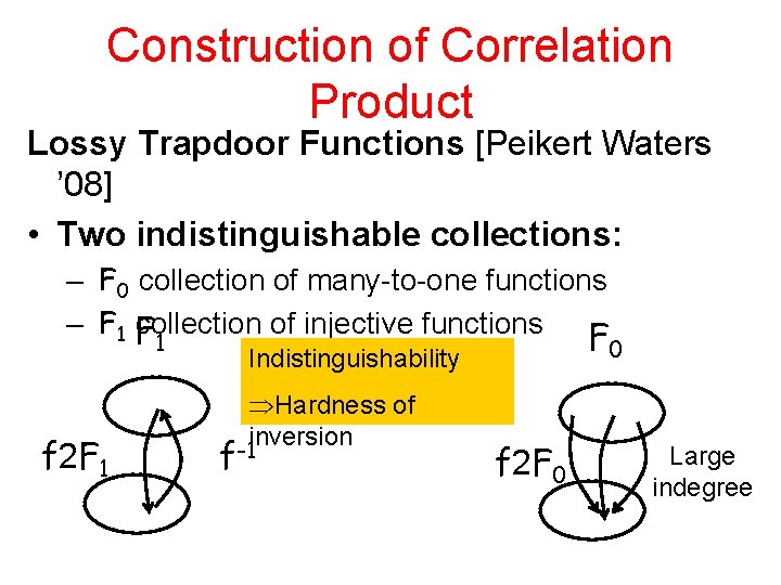 Construction of Correlation Product Lossy Trapdoor Functions [Peikert Waters ’ 08] • Two indistinguishable