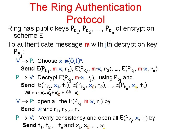 The Ring Authentication Protocol Ring has public keys PK 1, PK 2, …, PKn