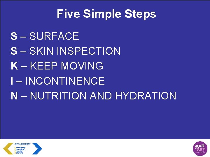 Five Simple Steps S – SURFACE S – SKIN INSPECTION K – KEEP MOVING