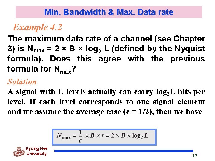 Min. Bandwidth & Max. Data rate Example 4. 2 The maximum data rate of