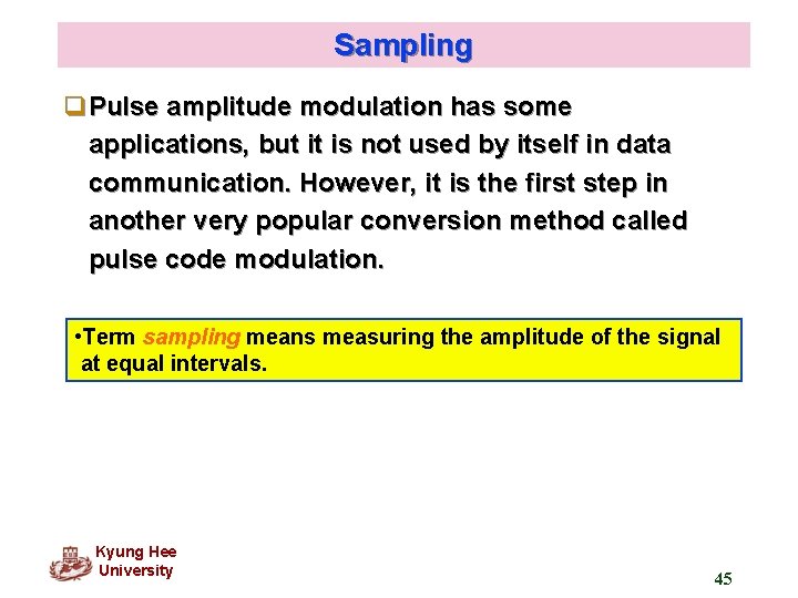 Sampling q. Pulse amplitude modulation has some applications, but it is not used by