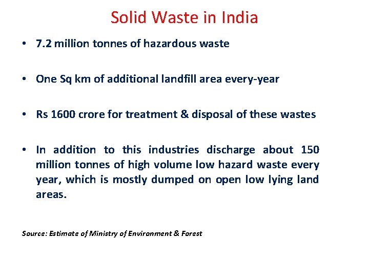 Solid Waste in India • 7. 2 million tonnes of hazardous waste • One Solid Waste in India • 7. 2 million tonnes of hazardous waste • One