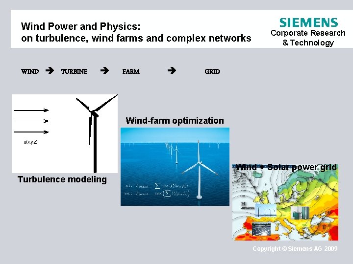 Wind Power and Physics: on turbulence, wind farms and complex networks WIND TURBINE FARM