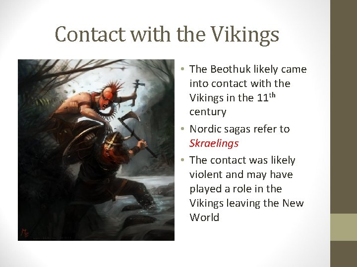 Contact with the Vikings • The Beothuk likely came into contact with the Vikings