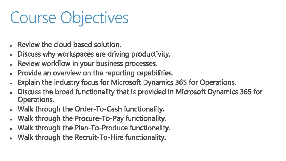 Course Objectives 