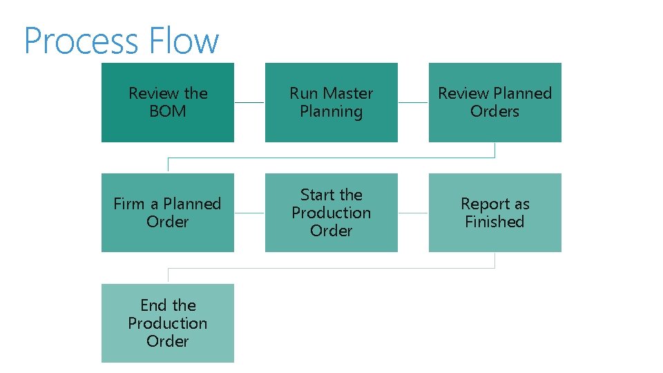 Process Flow Review the BOM Run Master Planning Review Planned Orders Firm a Planned