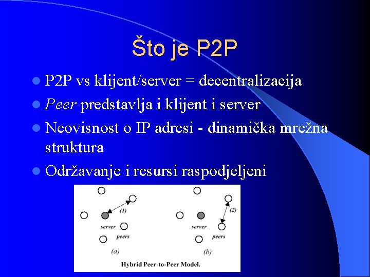 Što je P 2 P l P 2 P vs klijent/server = decentralizacija l