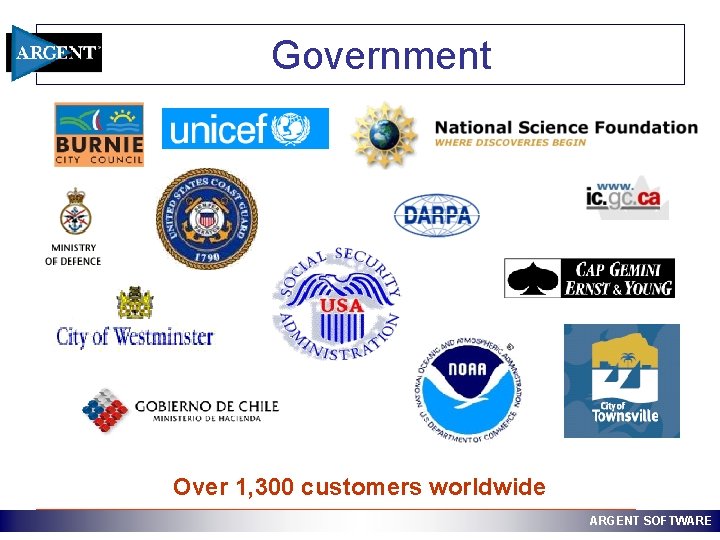 Government Over 1, 300 customers worldwide ARGENT SOFTWARE 
