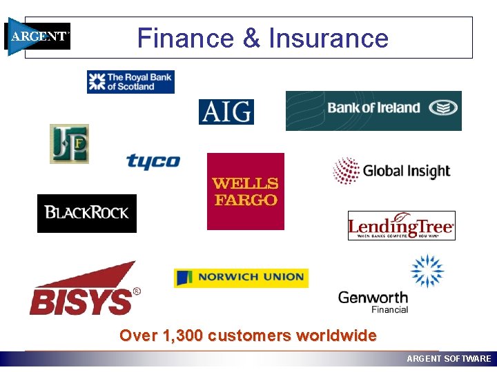 Finance & Insurance Over 1, 300 customers worldwide ARGENT SOFTWARE 