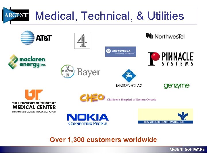 Medical, Technical, & Utilities Over 1, 300 customers worldwide ARGENT SOFTWARE 