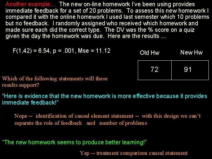 Another example… The new on-line homework I’ve been using provides immediate feedback for a
