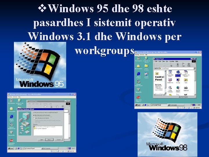 v. Windows 95 dhe 98 eshte pasardhes I sistemit operativ Windows 3. 1 dhe