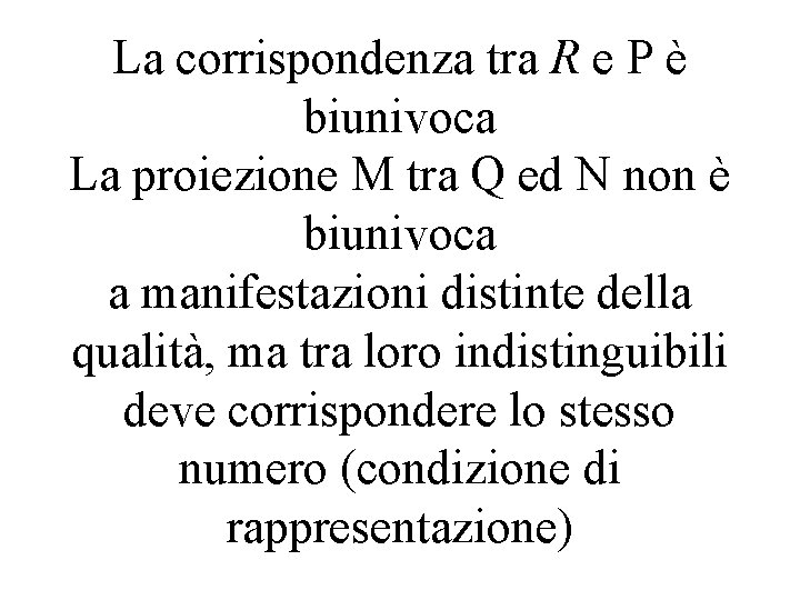 La corrispondenza tra R e P è biunivoca La proiezione M tra Q ed