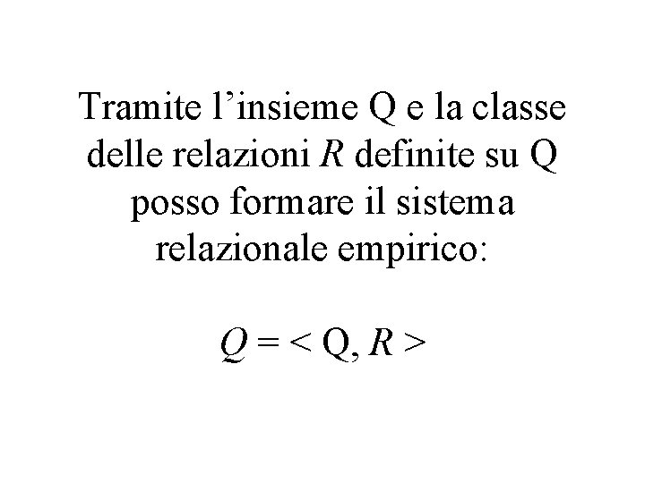 Tramite l’insieme Q e la classe delle relazioni R definite su Q posso formare