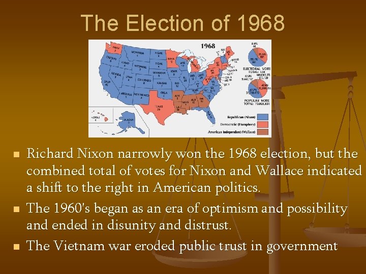 The Election of 1968 n n n Richard Nixon narrowly won the 1968 election,