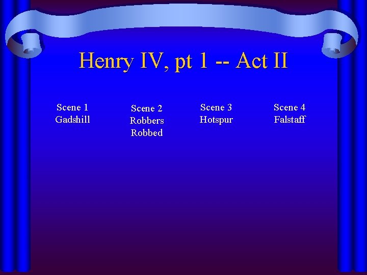 Henry IV, pt 1 -- Act II Scene 1 Gadshill Scene 2 Robbers Robbed