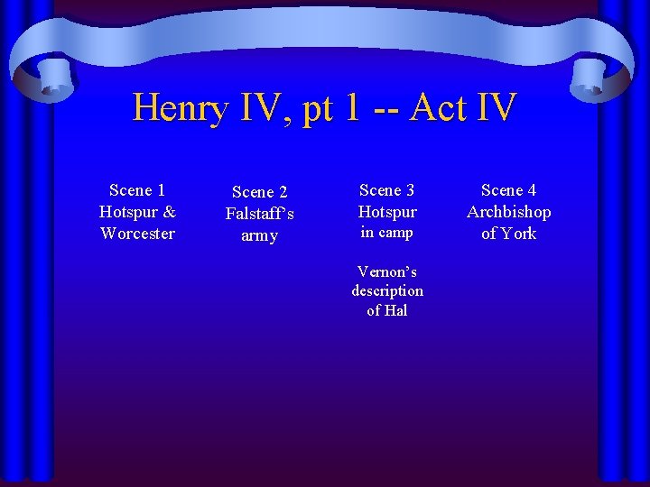 Henry IV, pt 1 -- Act IV Scene 1 Hotspur & Worcester Scene 2