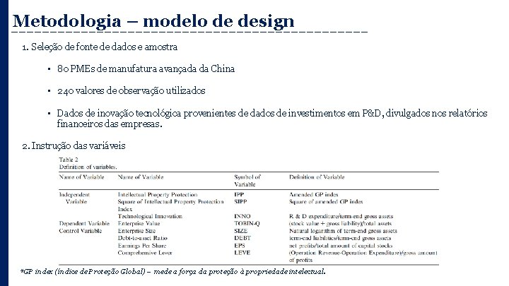 Metodologia – modelo de design 1. Seleção de fonte de dados e amostra •