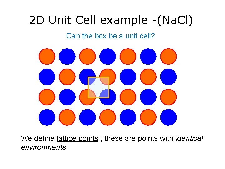 2 D Unit Cell example -(Na. Cl) Can the box be a unit cell? 2 D Unit Cell example -(Na. Cl) Can the box be a unit cell?