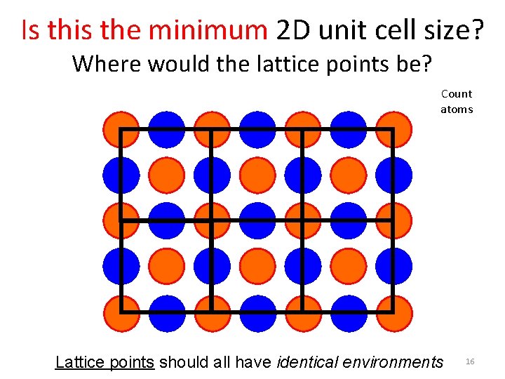 Is this the minimum 2 D unit cell size? Where would the lattice points Is this the minimum 2 D unit cell size? Where would the lattice points