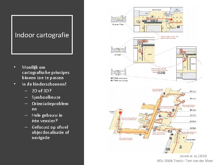 Indoor cartografie • • Moeilijk om cartografische principes binnen toe te passen In de