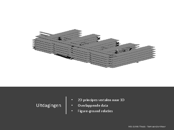 Uitdagingen • • • 2 D principes vertalen naar 3 D Overlappende data Figure-ground