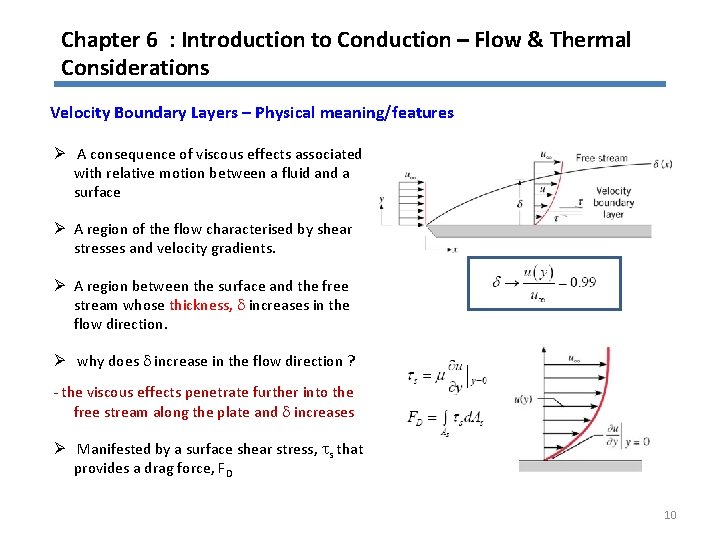 Chapter 6 : Introduction to Conduction – Flow & Thermal Considerations Velocity Boundary Layers