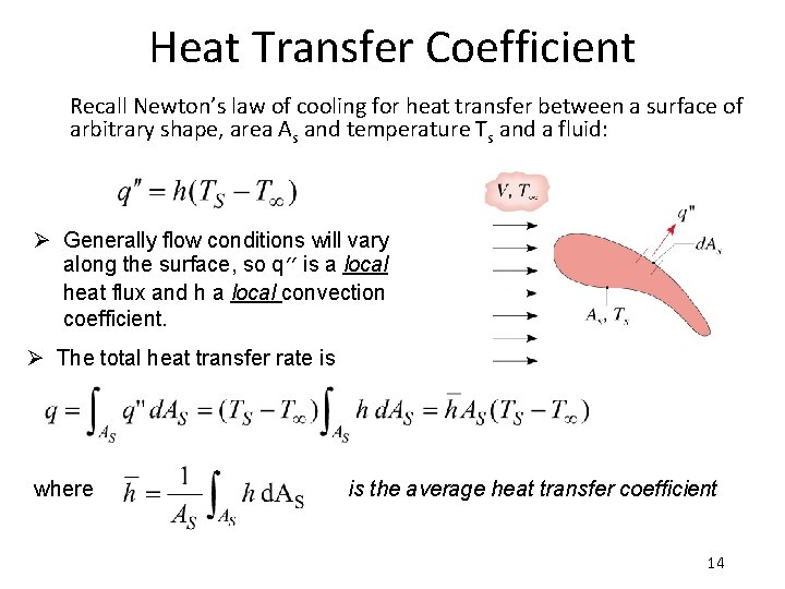 Heat Transfer Coefficient Recall Newton’s law of cooling for heat transfer between a surface