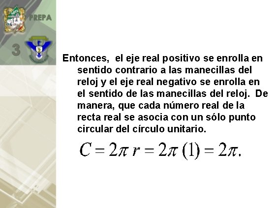 Entonces, el eje real positivo se enrolla en sentido contrario a las manecillas del