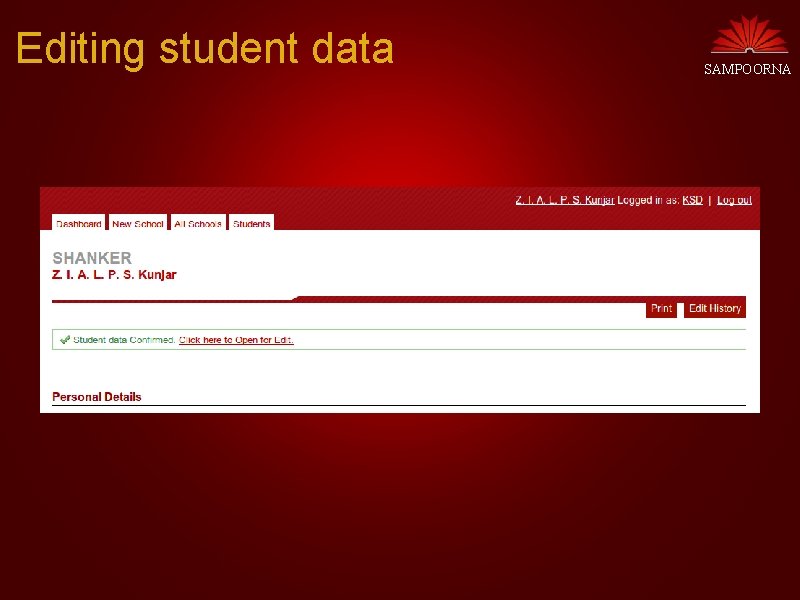 Editing student data SAMPOORNA 