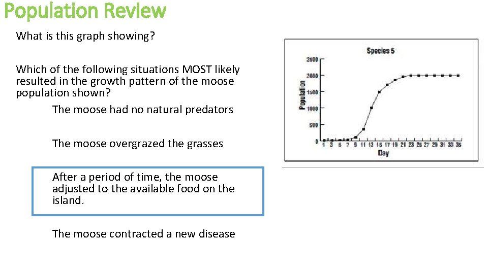Population Review What is this graph showing? Which of the following situations MOST likely
