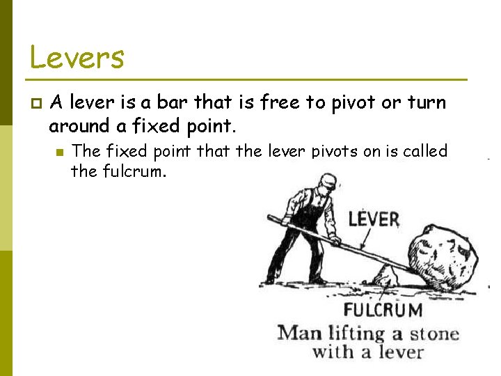 Levers p A lever is a bar that is free to pivot or turn