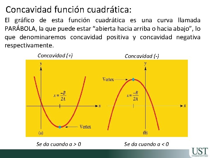 Concavidad función cuadrática: El gráfico de esta función cuadrática es una curva llamada PARÁBOLA,