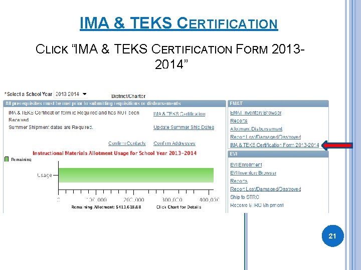 IMA & TEKS CERTIFICATION CLICK “IMA & TEKS CERTIFICATION FORM 20132014” 21 IMA & TEKS CERTIFICATION CLICK “IMA & TEKS CERTIFICATION FORM 20132014” 21