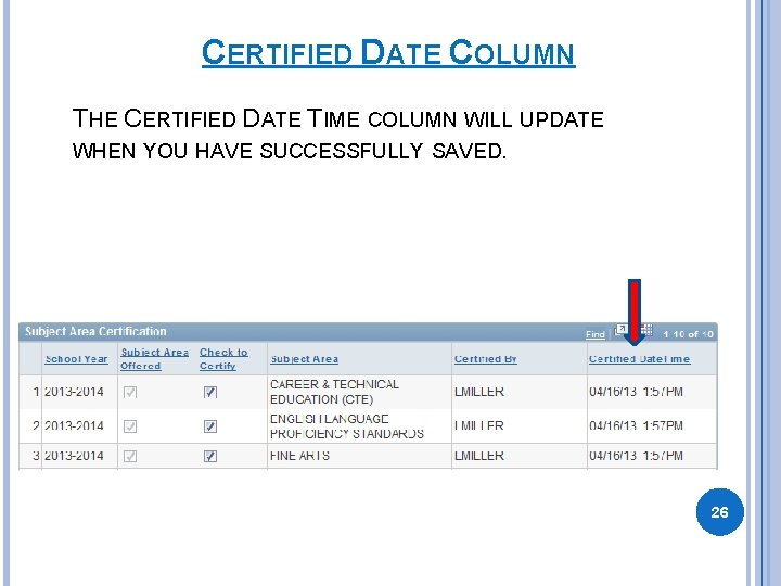 CERTIFIED DATE COLUMN THE CERTIFIED DATE TIME COLUMN WILL UPDATE WHEN YOU HAVE SUCCESSFULLY CERTIFIED DATE COLUMN THE CERTIFIED DATE TIME COLUMN WILL UPDATE WHEN YOU HAVE SUCCESSFULLY