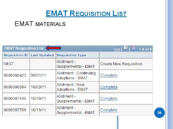 EMAT REQUISITION LIST EMAT MATERIALS 39 EMAT REQUISITION LIST EMAT MATERIALS 39